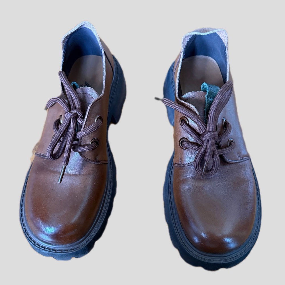 Brown Modern Chunky Platform Oxford Shoes US 6.5–7 New - Picture 3 of 12